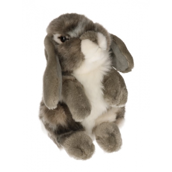 Pluche zittend hangoor konijn grijs/wit 18 cm