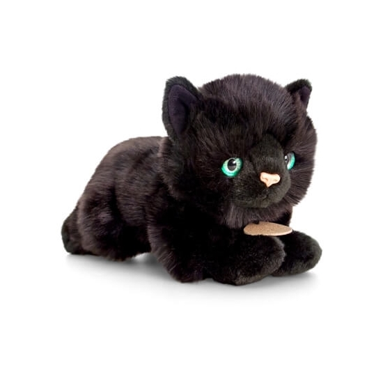 Zwarte liggende katten/poezen knuffel 30cm