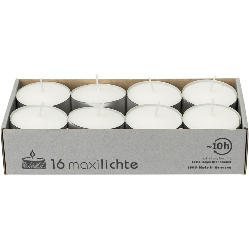 16x Maxi grote theelichten wit 10 branduren in doos