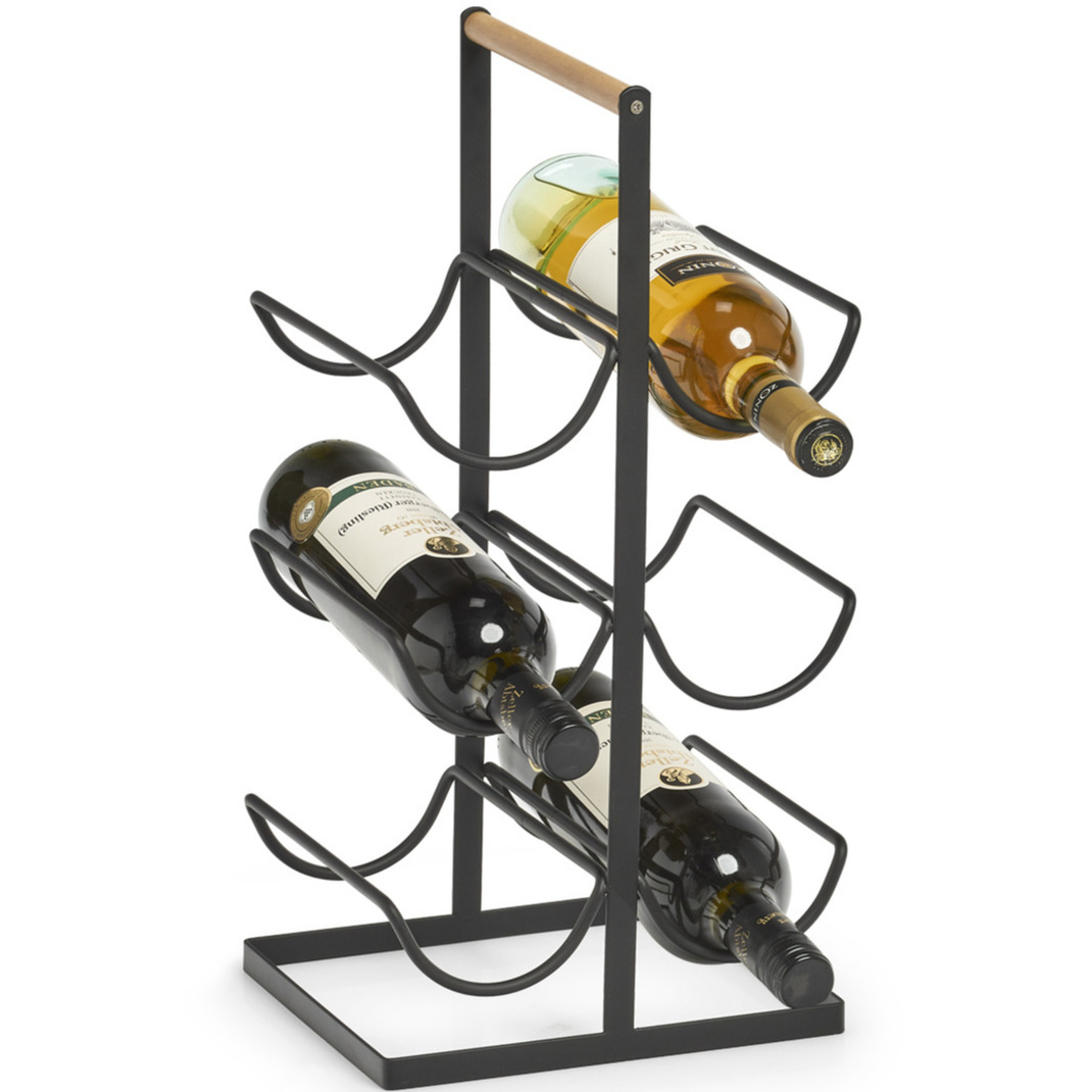 1x Zwart industrieel wijnflesrek-wijnrekken staand voor 6 flessen 46 cm
