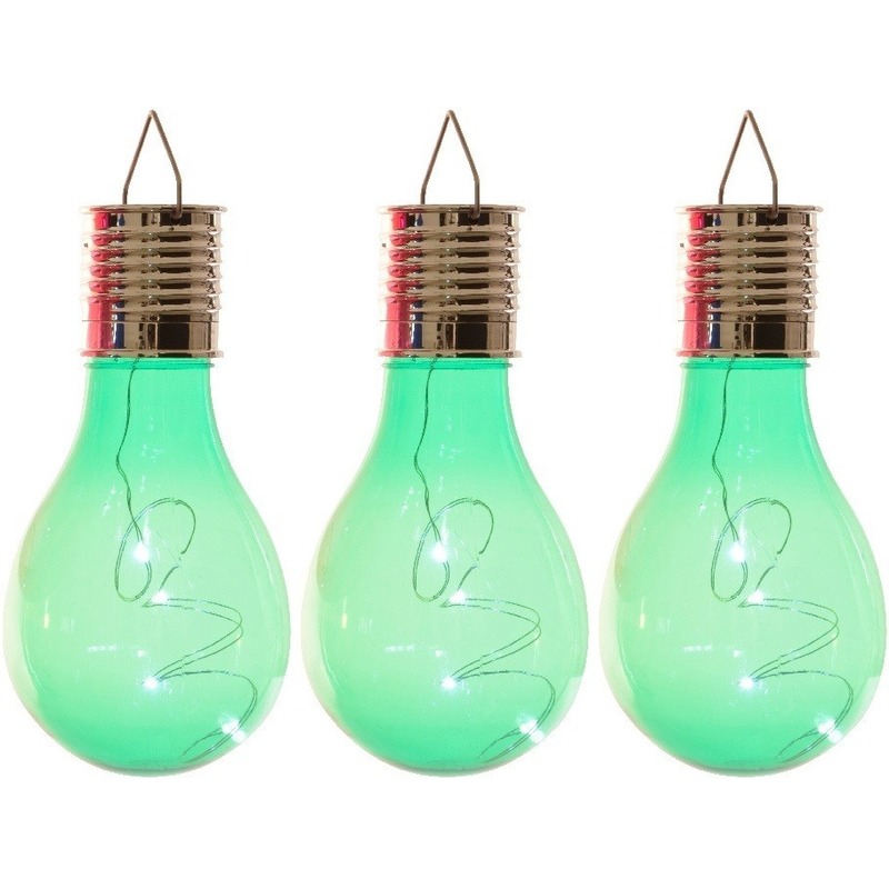 3x Buitenlampen-tuinlampen lampbolletjes-peertjes 14 cm groen