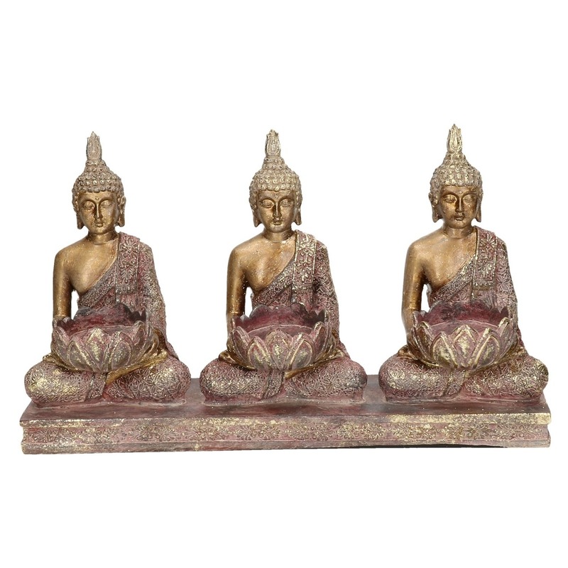 3x Goud boeddha beeldjes met kaarshouder 17 cm