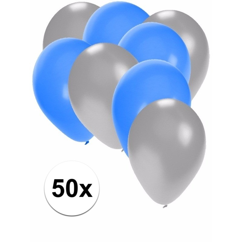 50x blauwe en zilveren ballonnen