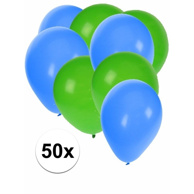 50x groene en blauwe ballonnen