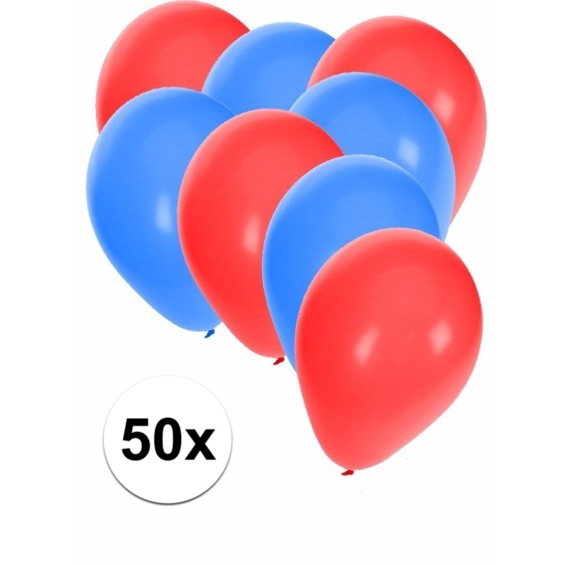 50x rode en blauwe ballonnen
