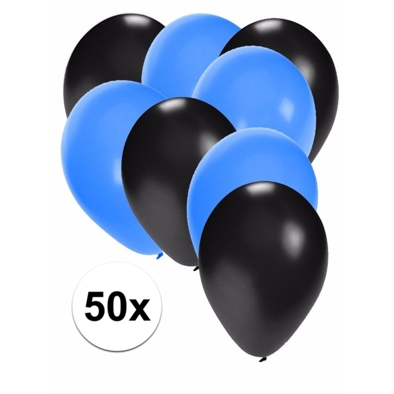 50x zwarte en blauwe ballonnen