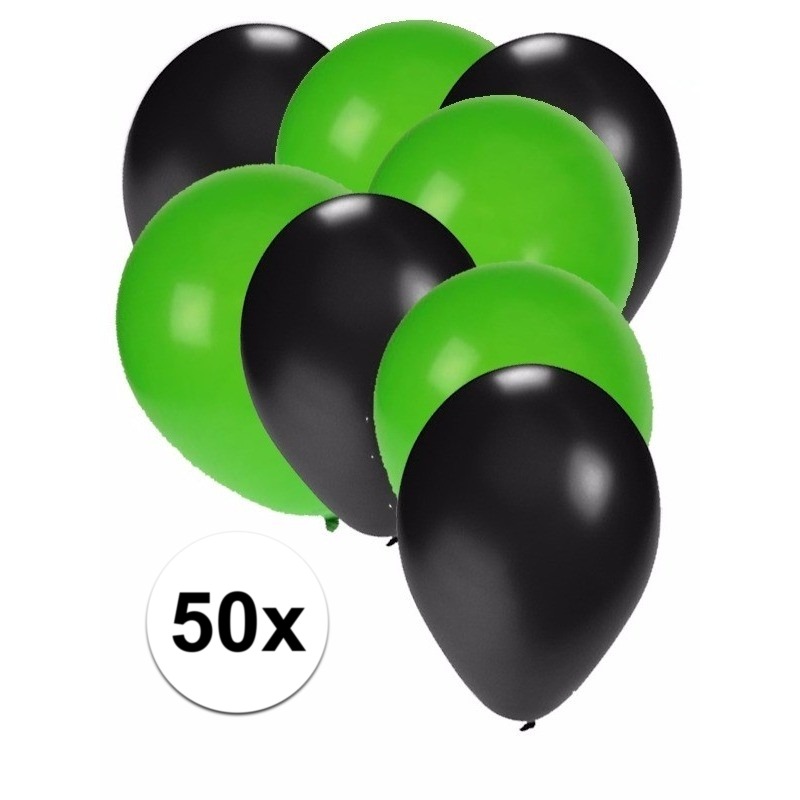 50x zwarte en groene ballonnen