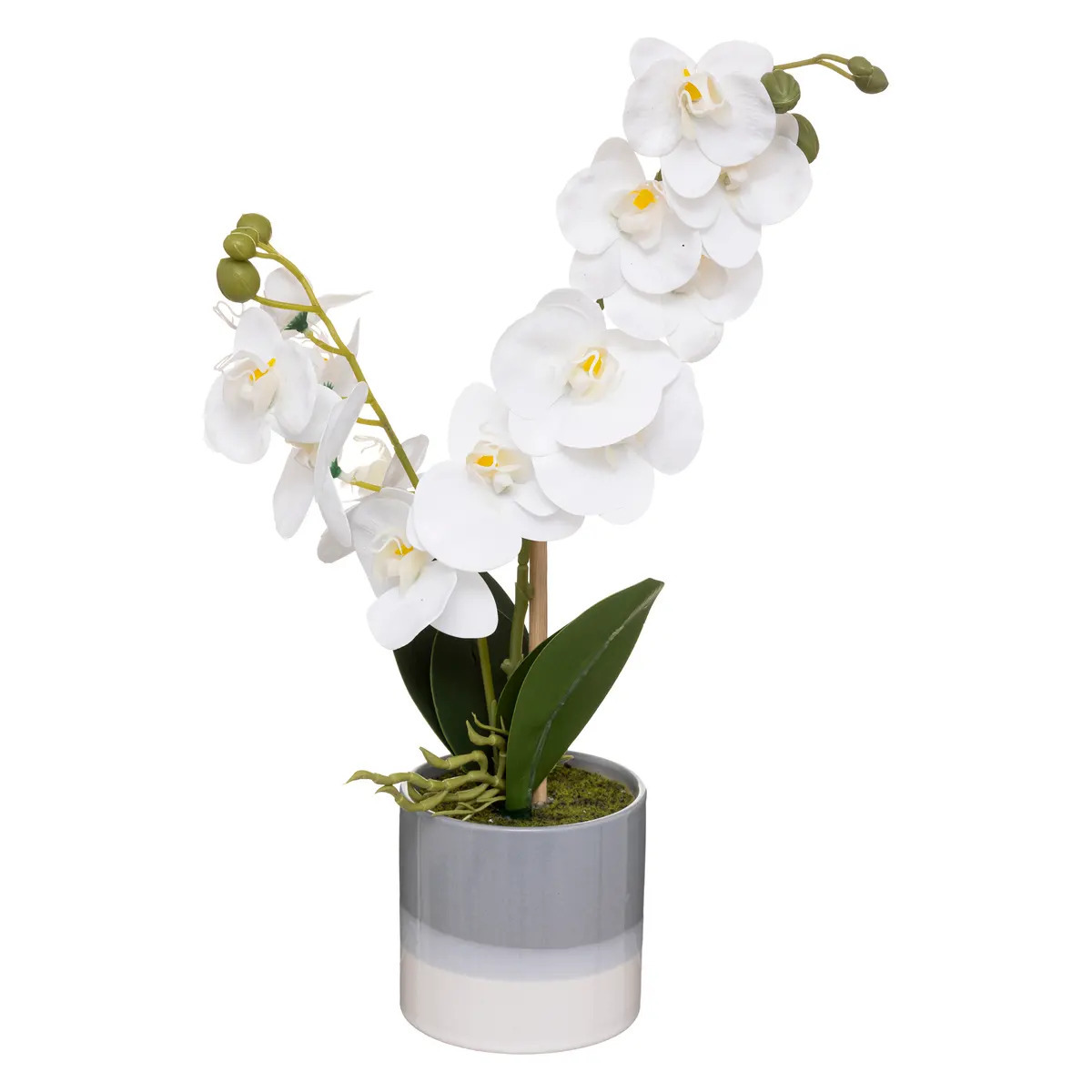 Atmosphera Orchidee bloemen kunstplant in sierlijke grijze bloempot witte bloemen H45 cm