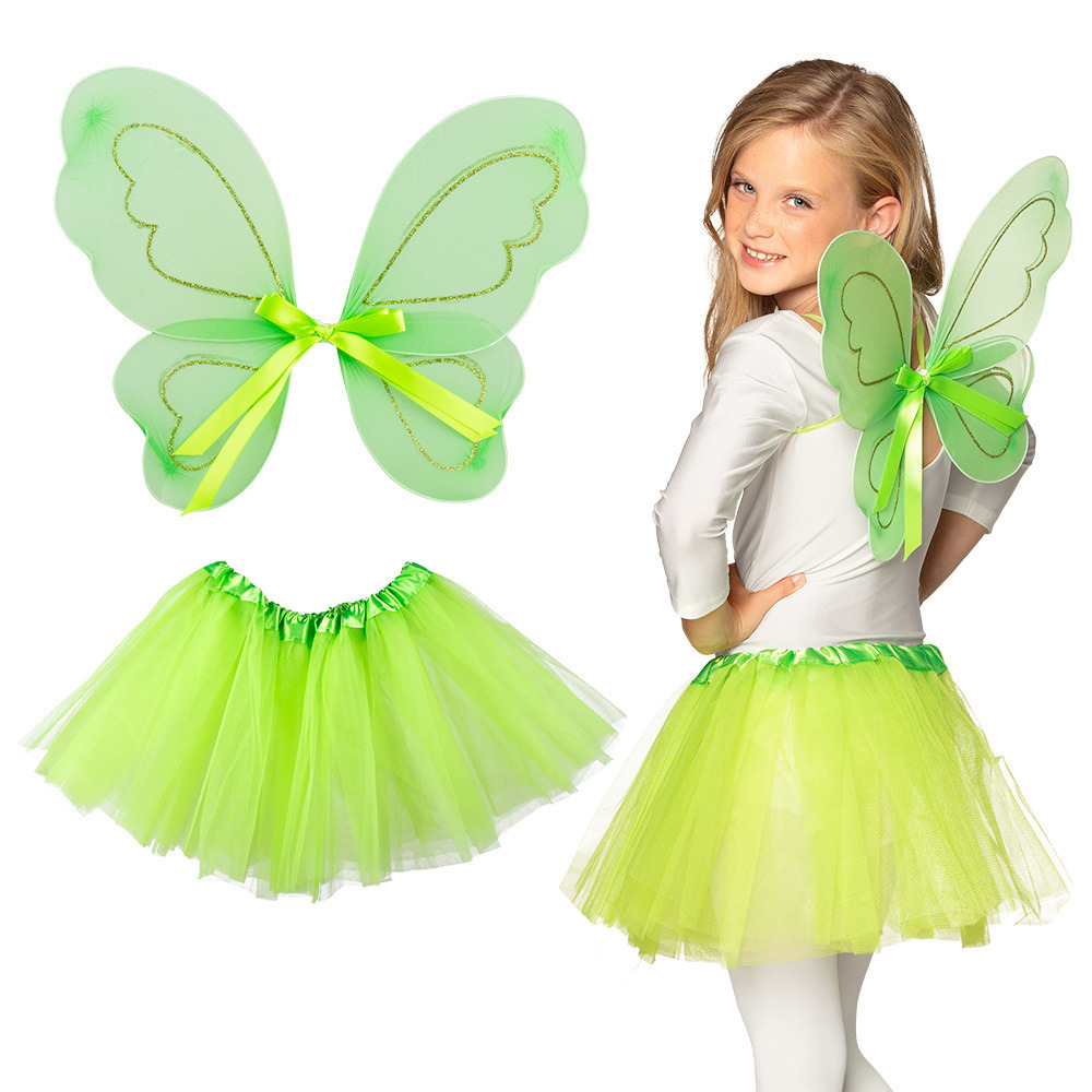 Boland Verkleed set vlinder-fee vleugels en rokje groen kinderen
