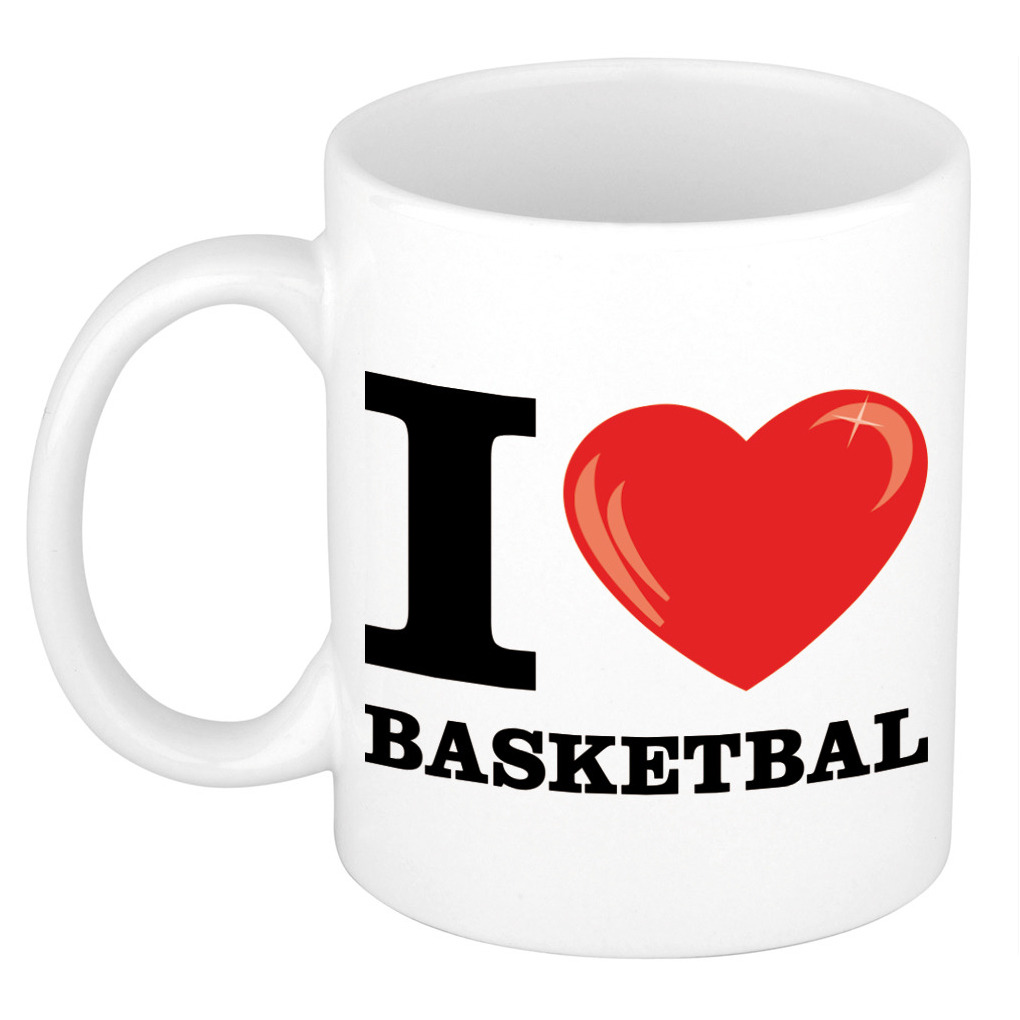 Cadeau I Love Basketbal kado koffiemok-beker voor basketbal liefhebber 300 ml