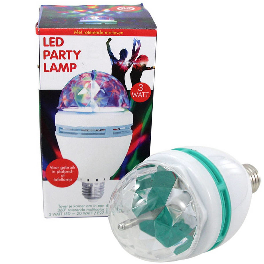 Disco lamp-licht LED E27 fitting draaiend-roterend met kleureffecten