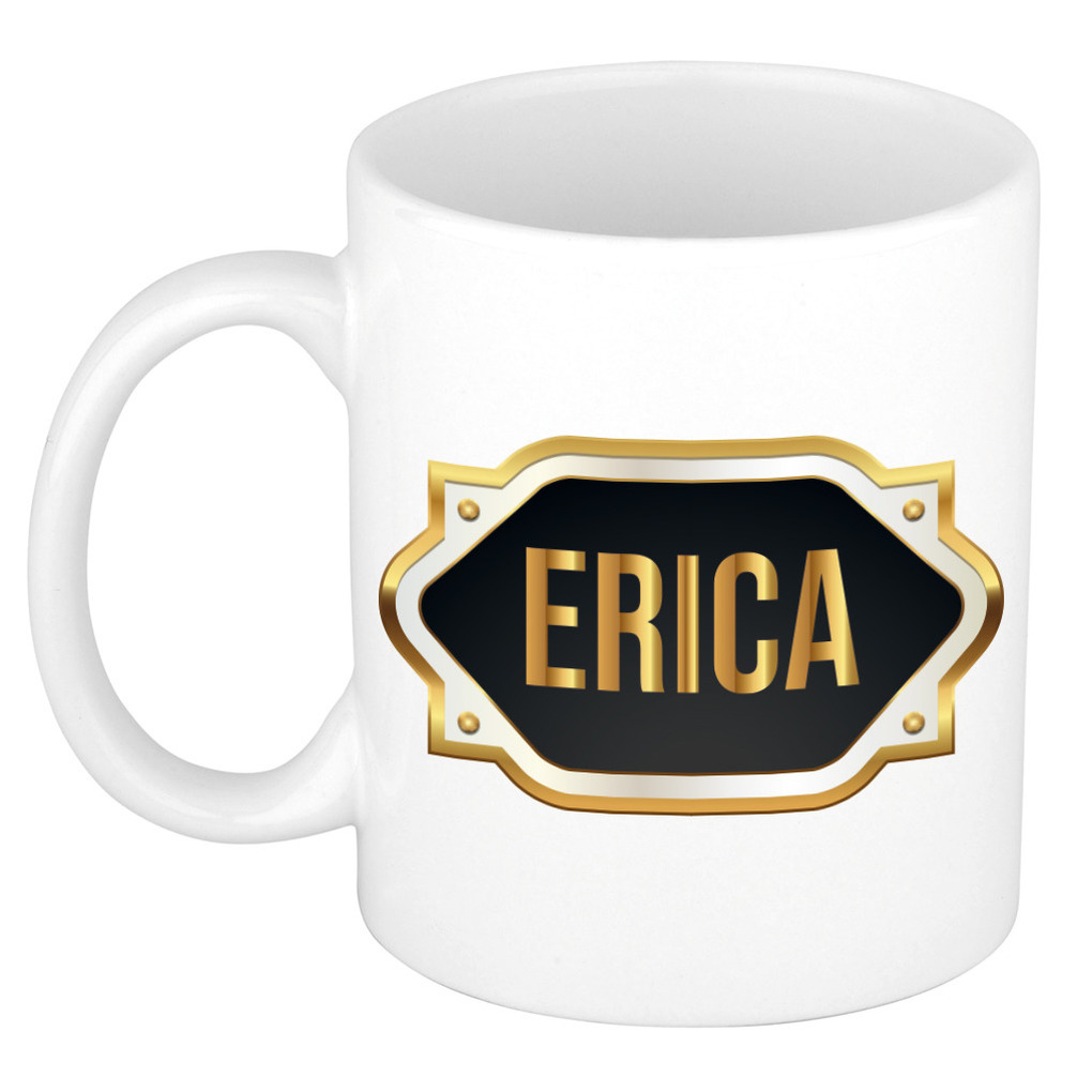 Erica naam-voornaam kado beker-mok met goudkleurig embleem