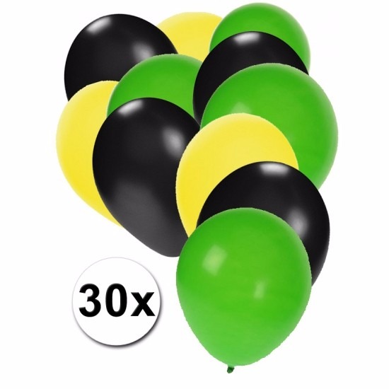 Fan ballonnen geel-zwart-groen 30 stuks