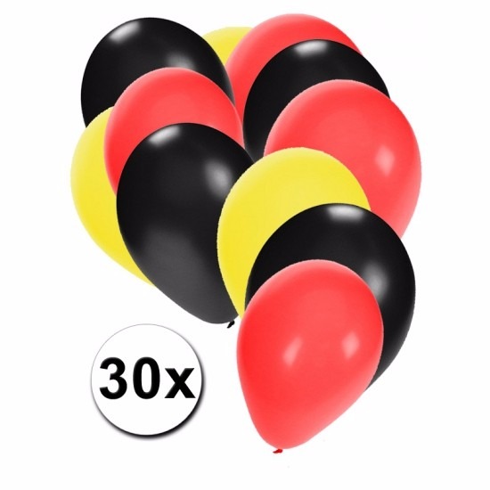 Fan ballonnen zwart-geel-rood 30 stuks