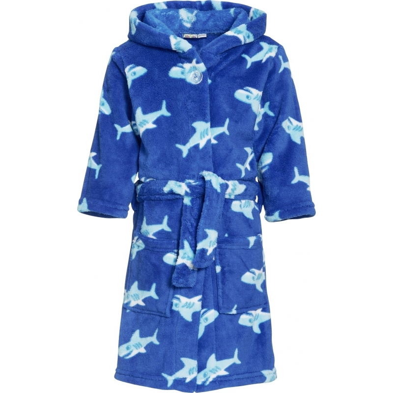 Fleece kinder badjassen-ochtendjassen blauw-haaien voor jongens-meisjes