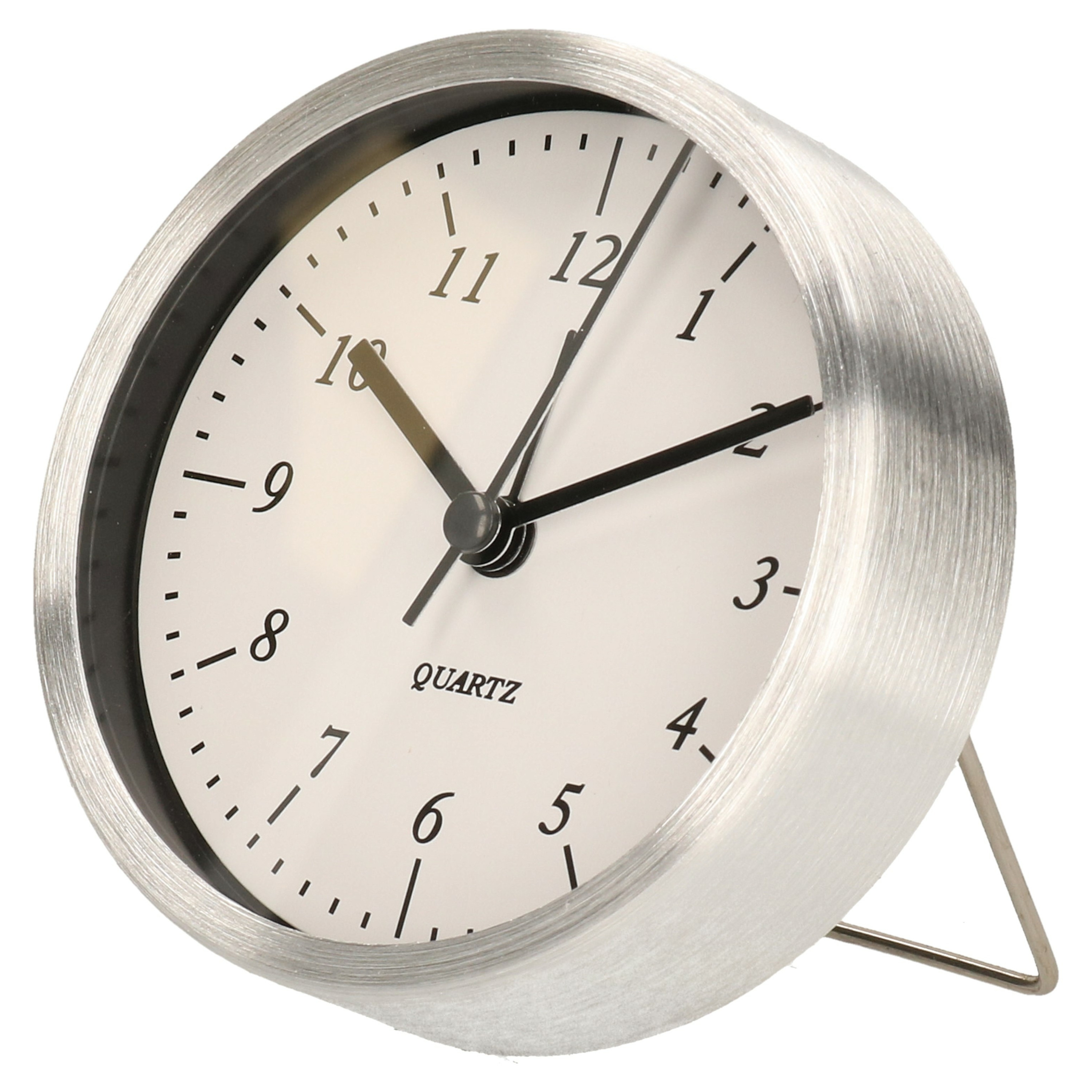 Gerimport Wekker-alarmklok analoog zilver-wit aluminium-glas 9 x 2,5 cm staand model