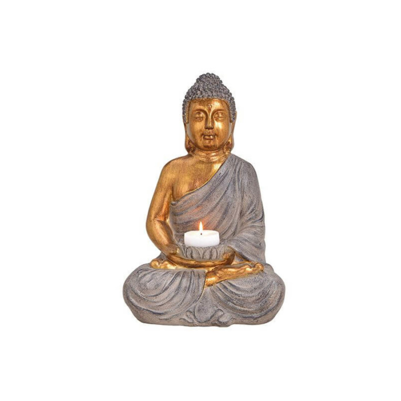 Groot Boeddha waxinelicht houder bruin-goud 41 cm