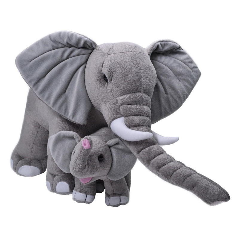 Jumbo knuffel grijze olifant met kalfje 76 cm knuffeldieren