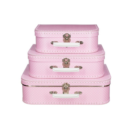 Kinderkoffertje roze witte stip 25 cm