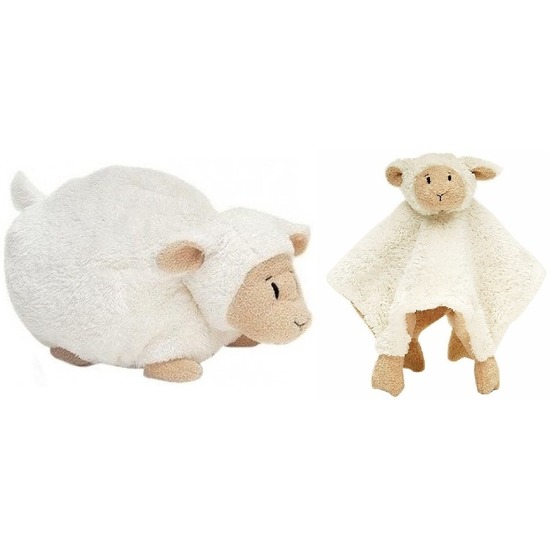 Kraamcadeau schaapjes-lammetjes ivoor wit Happy Horse knuffeldoekje en liggende knuffel 26 cm