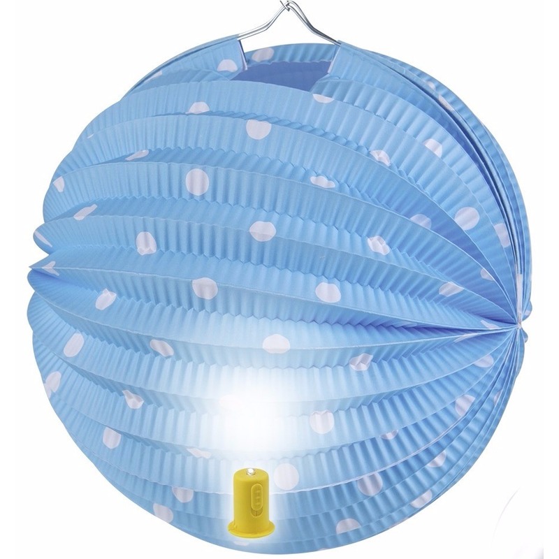Lampion blauw met witte stippen 20 cm
