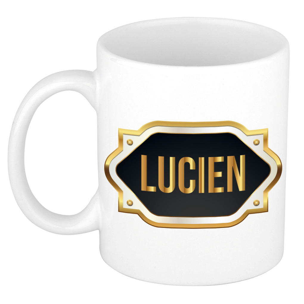Lucien naam-voornaam kado beker-mok met embleem