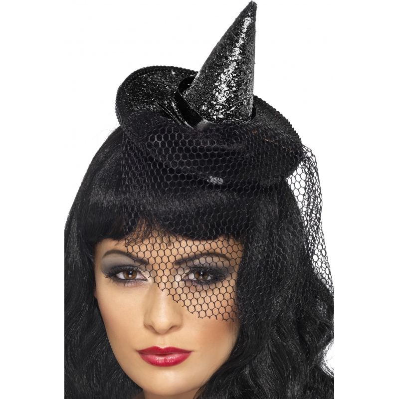 Mini heksen hoed op hoofdband zwart