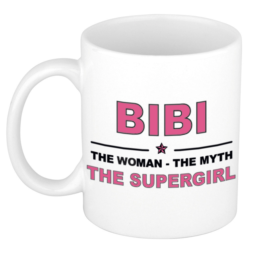 Naam cadeau mok- beker Bibi The woman, The myth the supergirl 300 ml