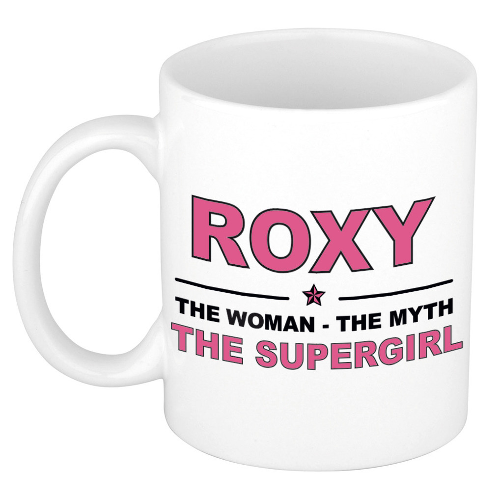 Naam cadeau mok- beker Roxy The woman, The myth the supergirl 300 ml
