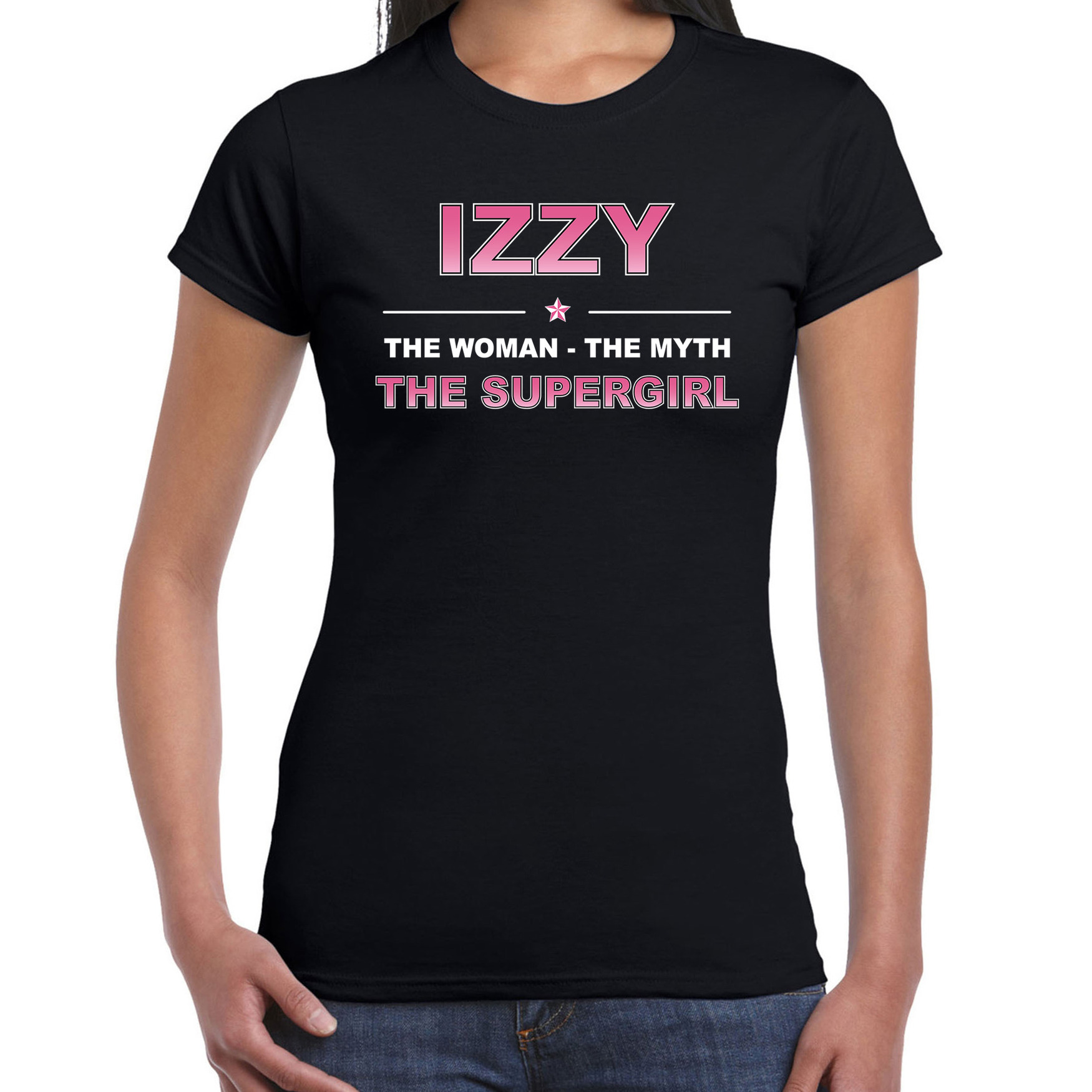 Naam Izzy The women, The myth the supergirl shirt zwart cadeau shirt
