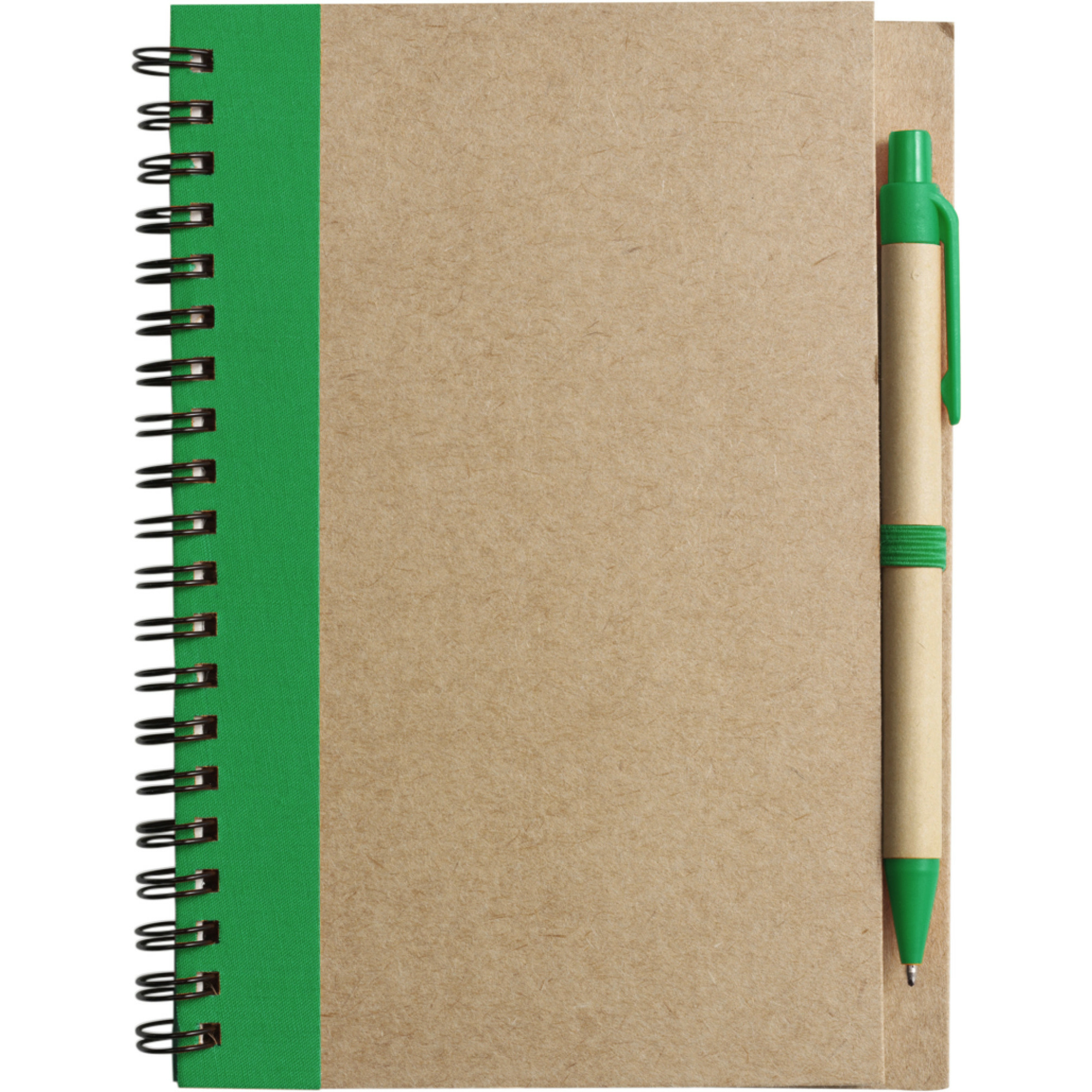 Notitie-opschrijf boekje met balpen harde kaft beige-groen 18x13cm 60blz gelinieerd