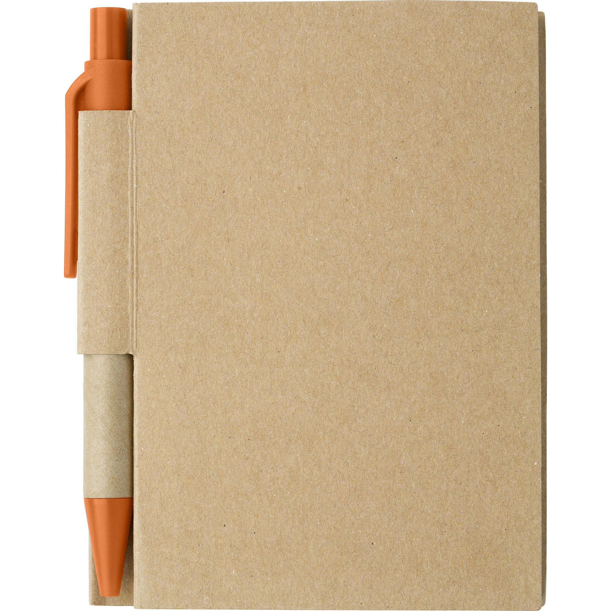 Notitie-opschrijf boekje met balpen harde kaft beige-oranje 11x8cm 80blz gelinieerd