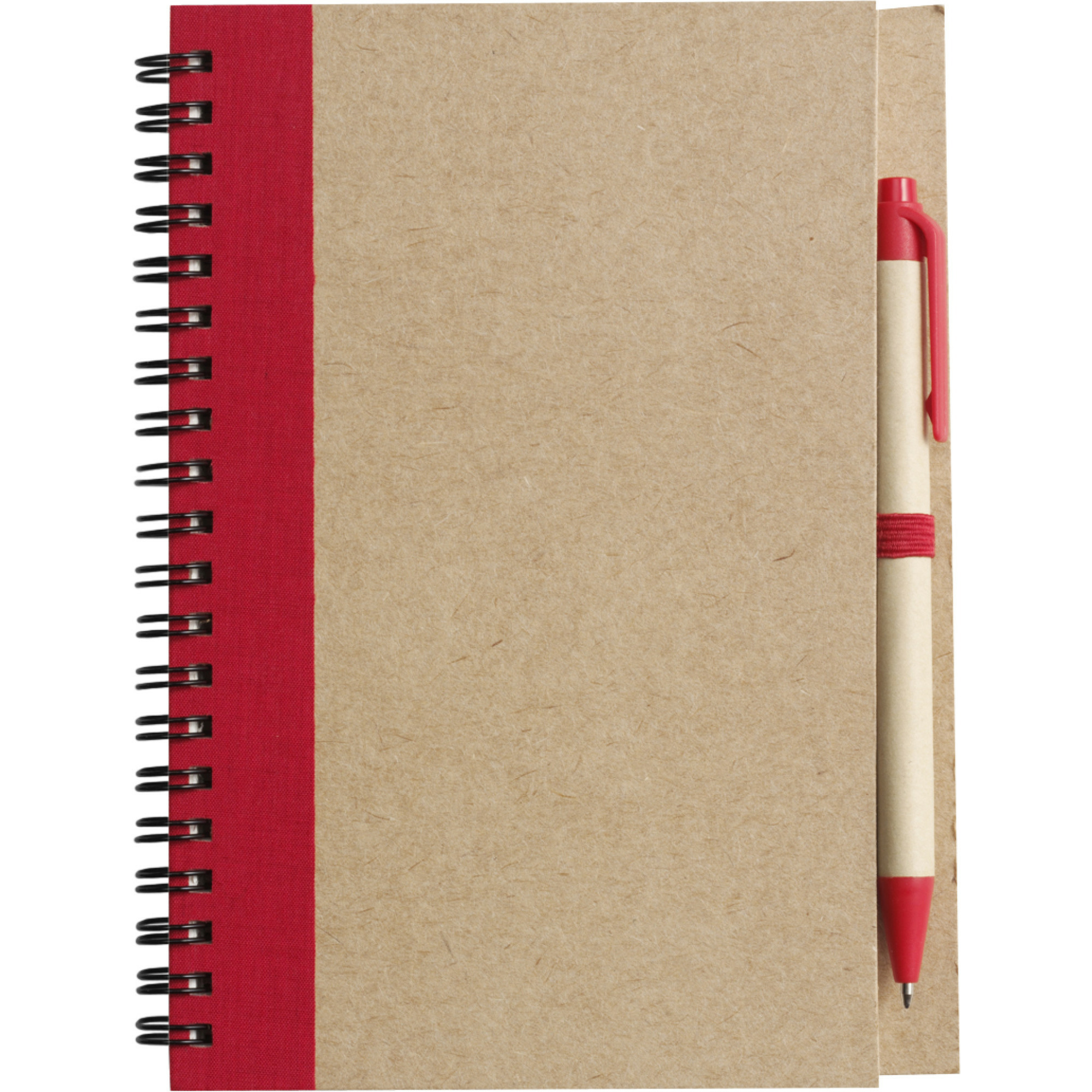 Notitie-opschrijf boekje met balpen harde kaft beige-rood 18x13cm 60blz gelinieerd
