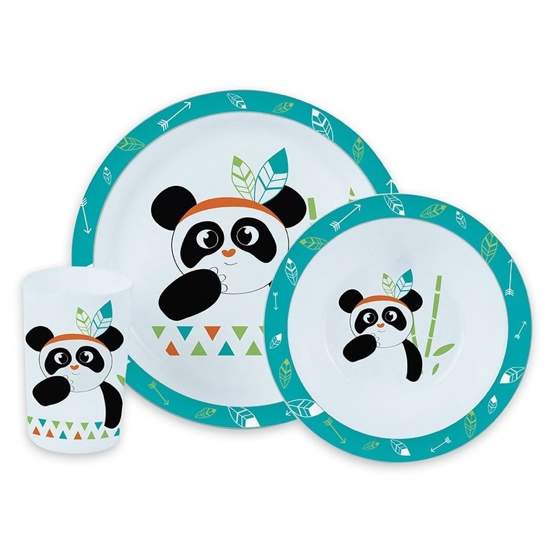 Panda kunststof serviesset 3-delig bord-diep bord-beker voor kinderen