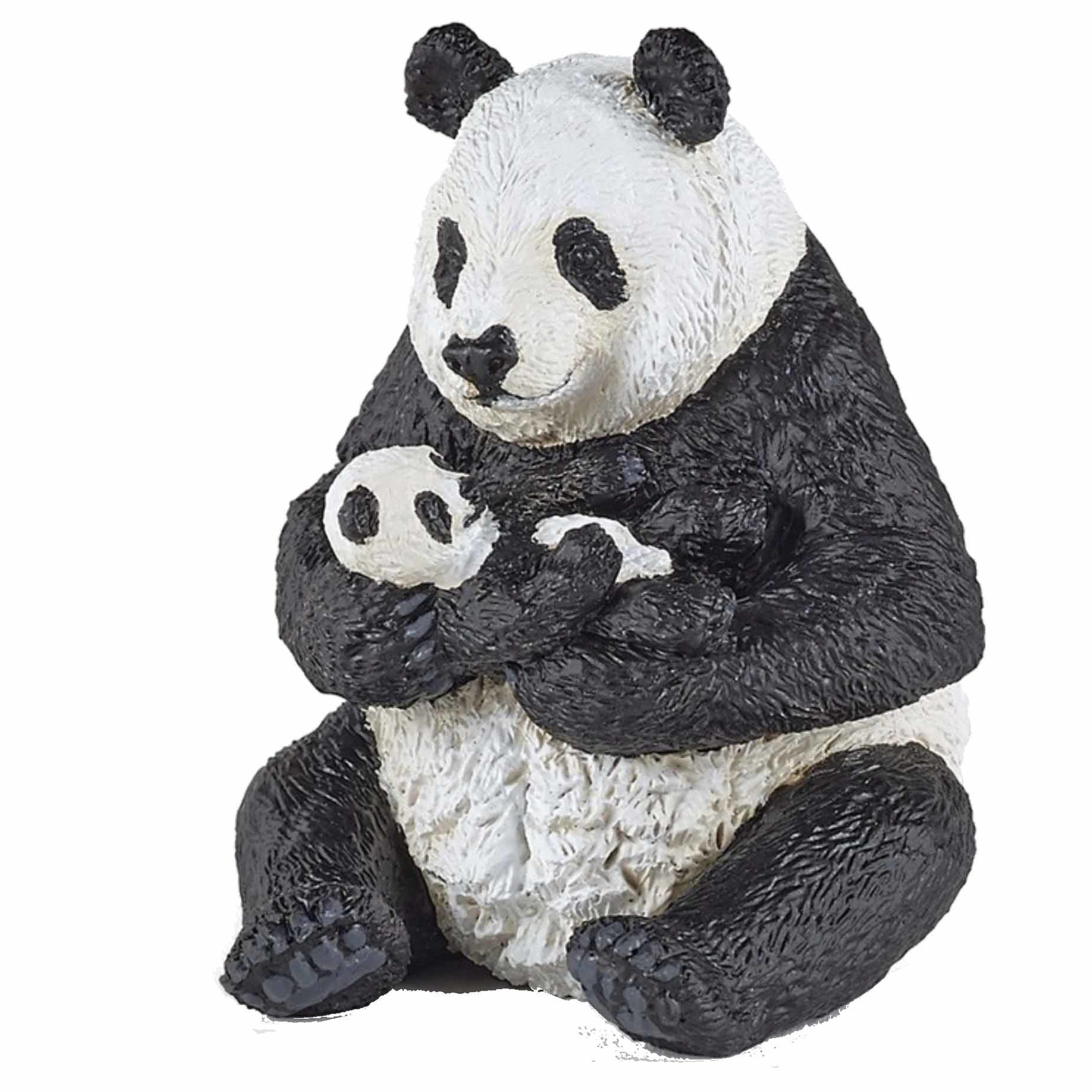 Panda met jong speeldiertje 8 cm