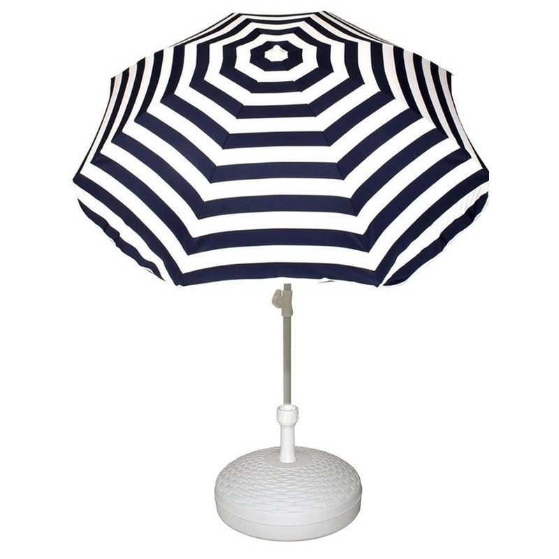Parasolstandaard wit en blauw-witte gestreepte parasol
