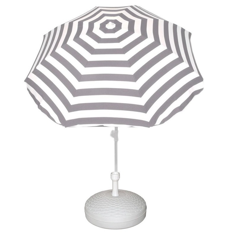 Parasolstandaard wit en grijs-wit gestreepte parasol