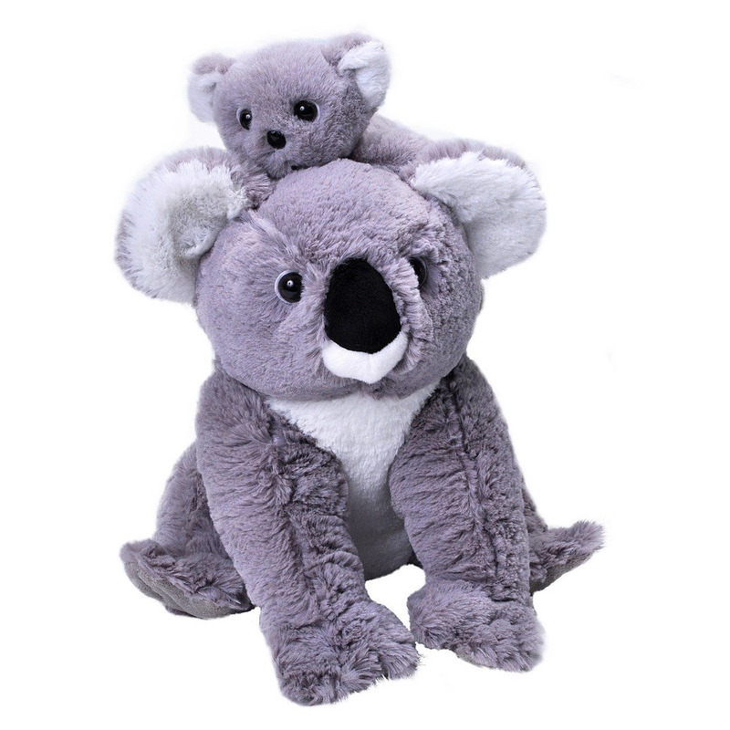 Pluche koalabeer met jong grijs knuffel 38 cm knuffeldieren