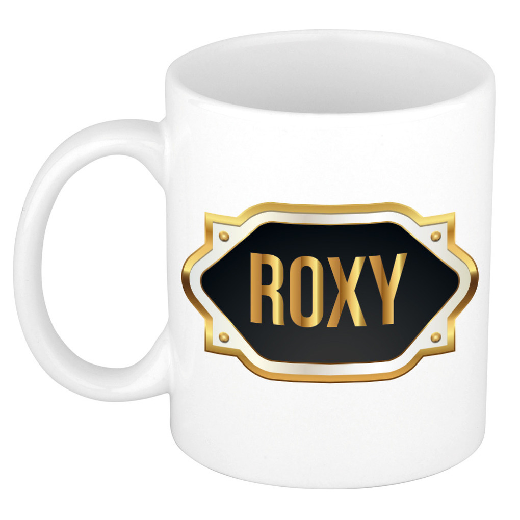 Roxy naam-voornaam kado beker-mok met goudkleurig embleem
