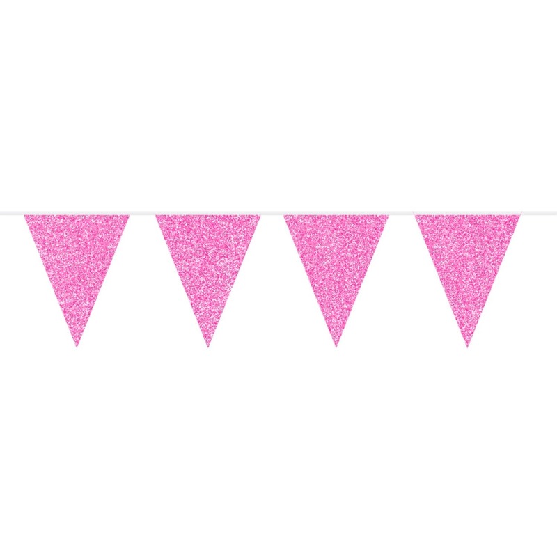 Roze babyshower vlaggenlijn met glitters 6 meter