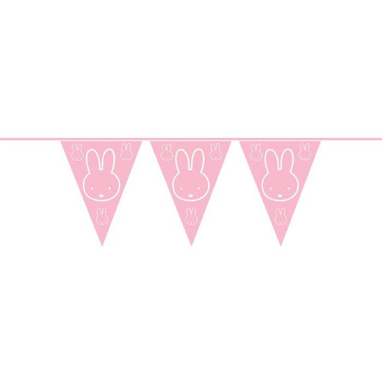 Roze Nijntje thema feest vlaggetjes slinger 6 meter