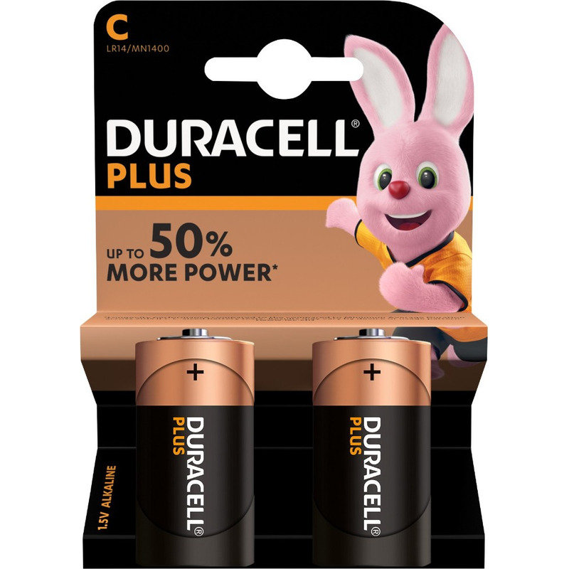 Set van 2x Duracell C Plus alkaline batterijen LR14 MN1400 1.5 V