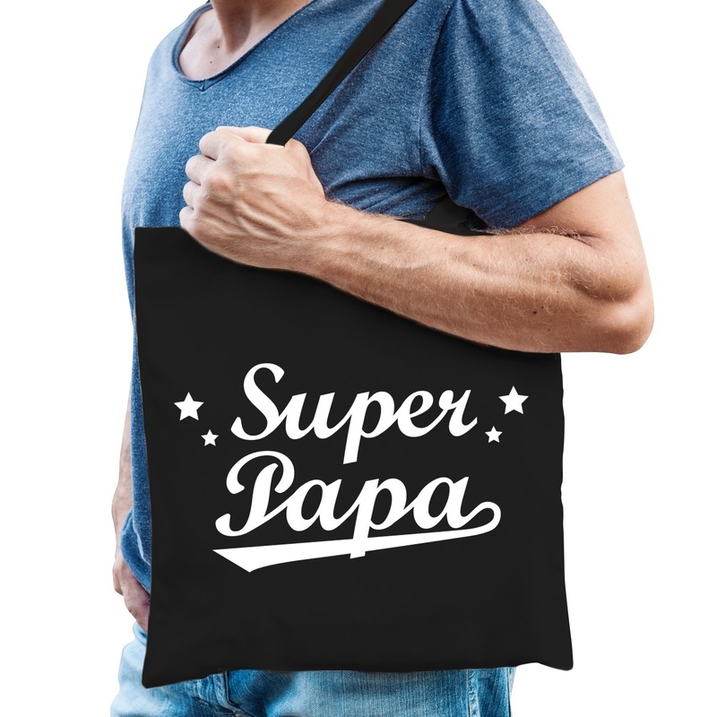 Super papa cadeau tas zwart katoen