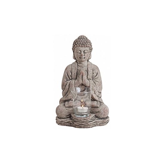 Tuindecoratie Boeddha waxinelicht houder grijs 30 cm