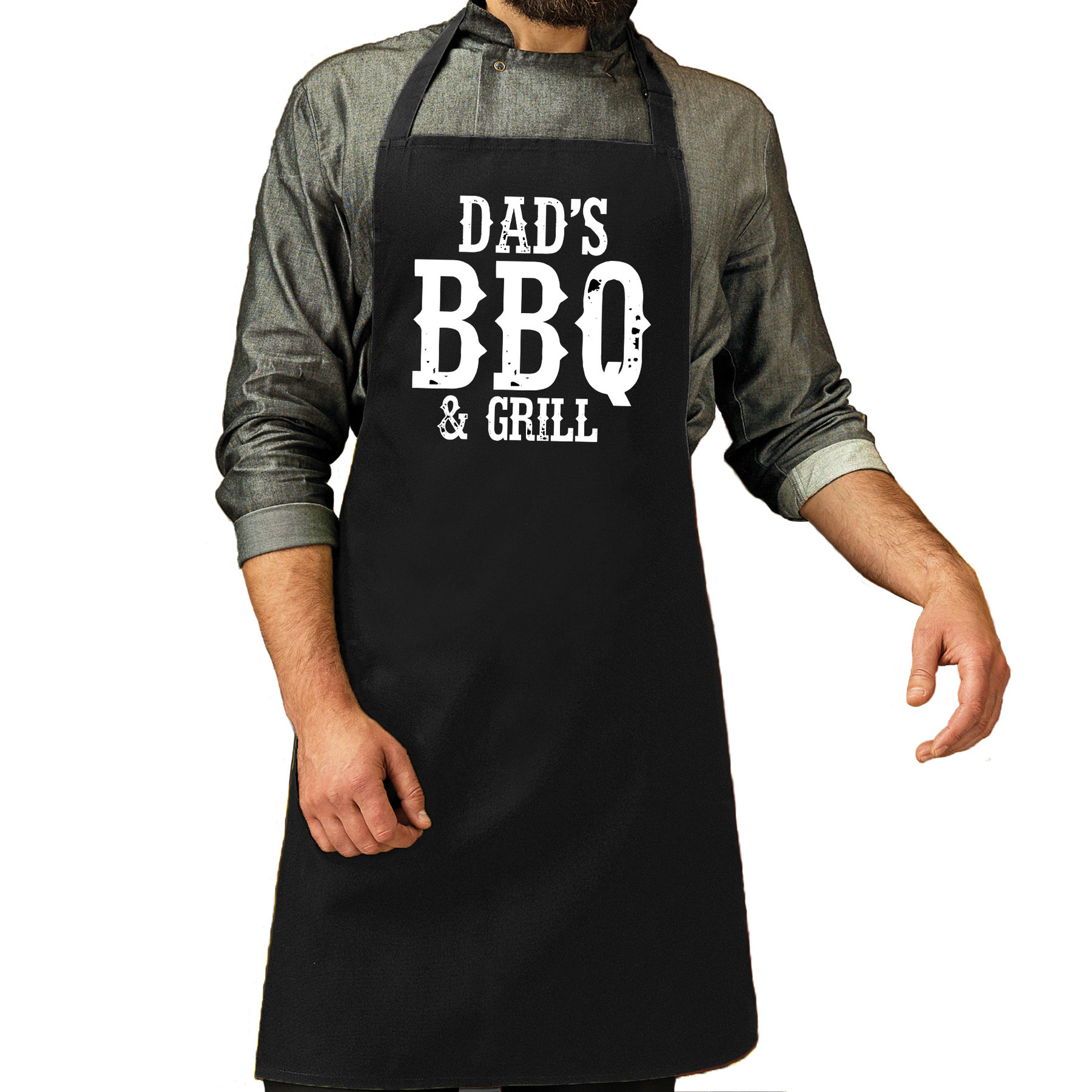 Vaderdag cadeau schort zwart dads bbq en grill voor heren