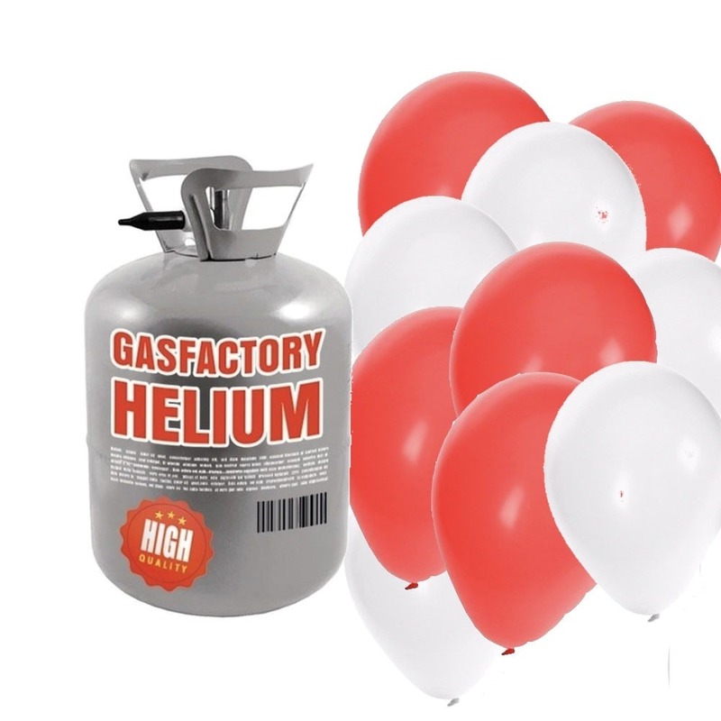 Valentijn helium tankje met rood/witte ballonnen 30 stuks