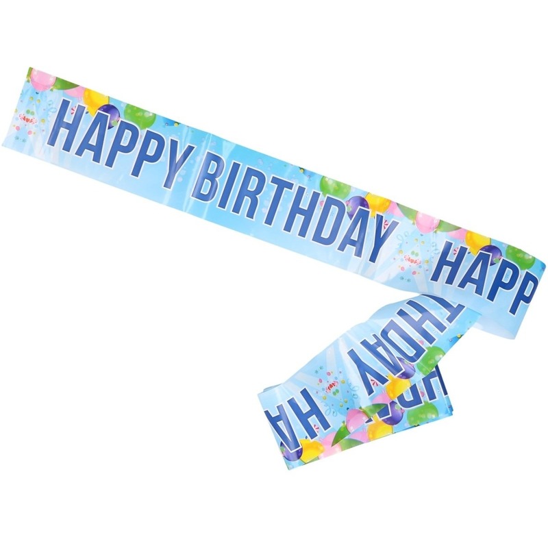 Verjaardag afzetlint-slinger blauw Happy Birthday 10 meter