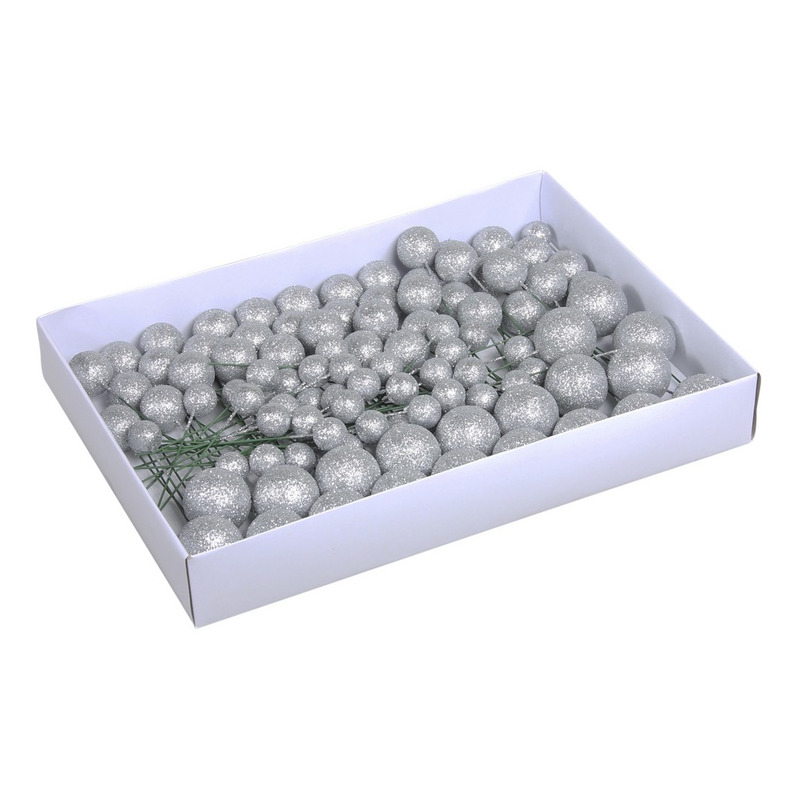 Voordeelverpakking zilveren glitter kerstballetjes instekers 2, 3 en 4 cm