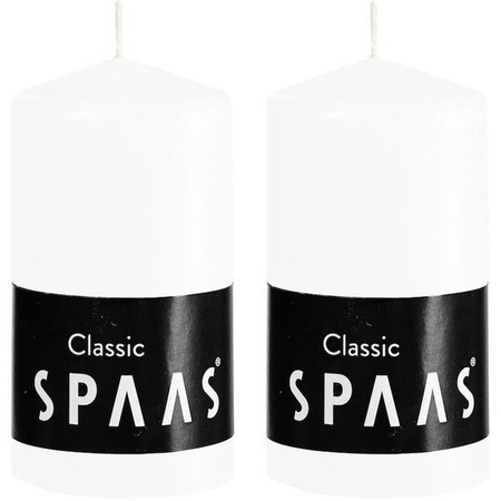 2x White cylinder candles 6 x 10 cm 25 hours