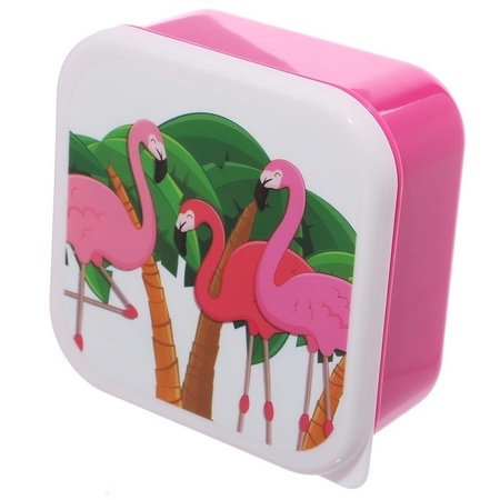 3x Voedsel opbergers bakjes tropische flamingo